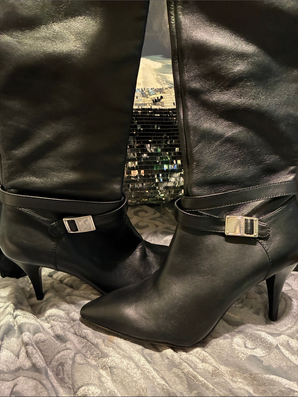 #590|(7.5M) Vince Camuto Black Pointed-Toe Mid-Calf Heeled 👢 like new